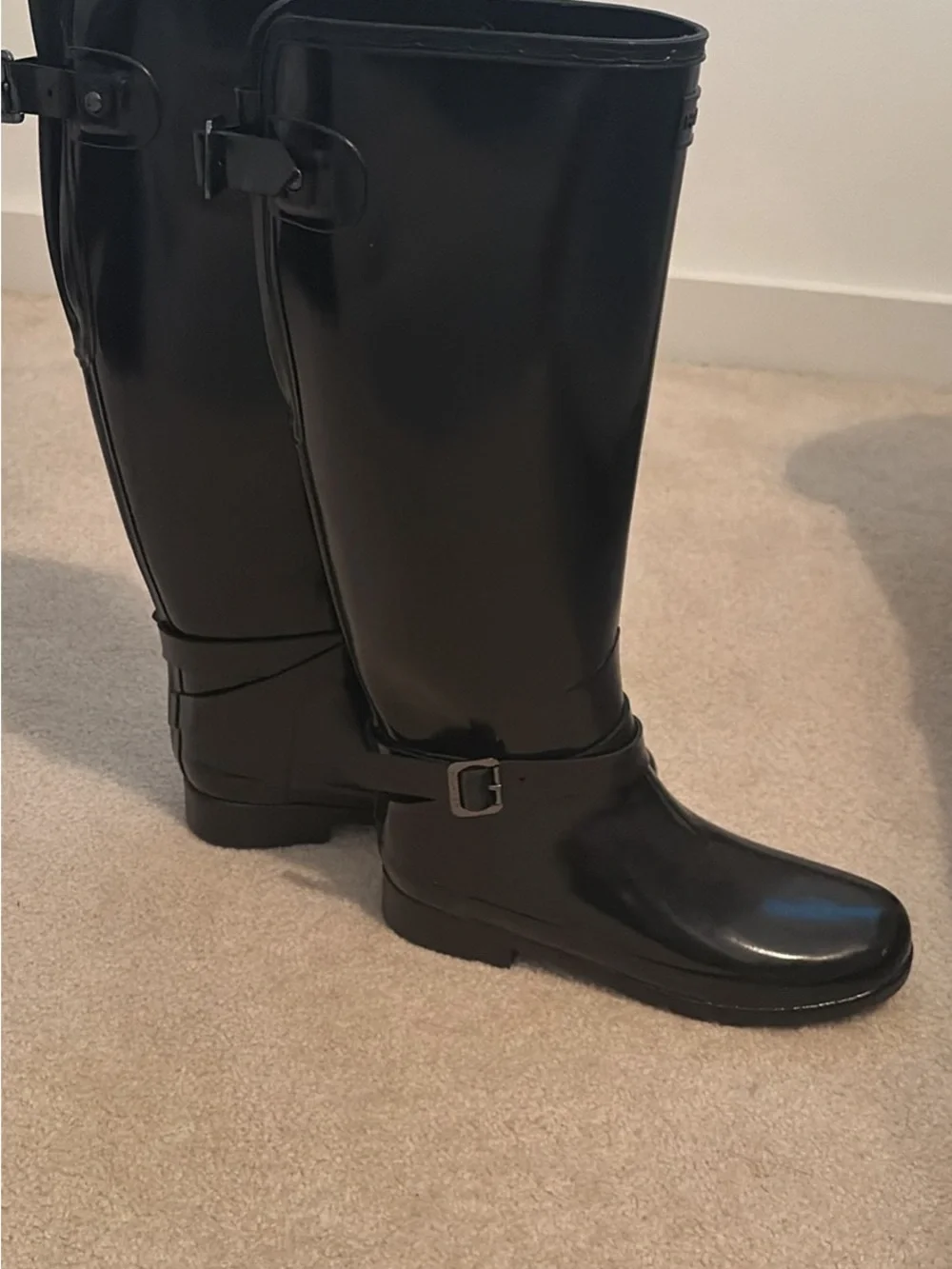 Hunter Black Gloss Over-the-Knee Rain Boots with Buckle